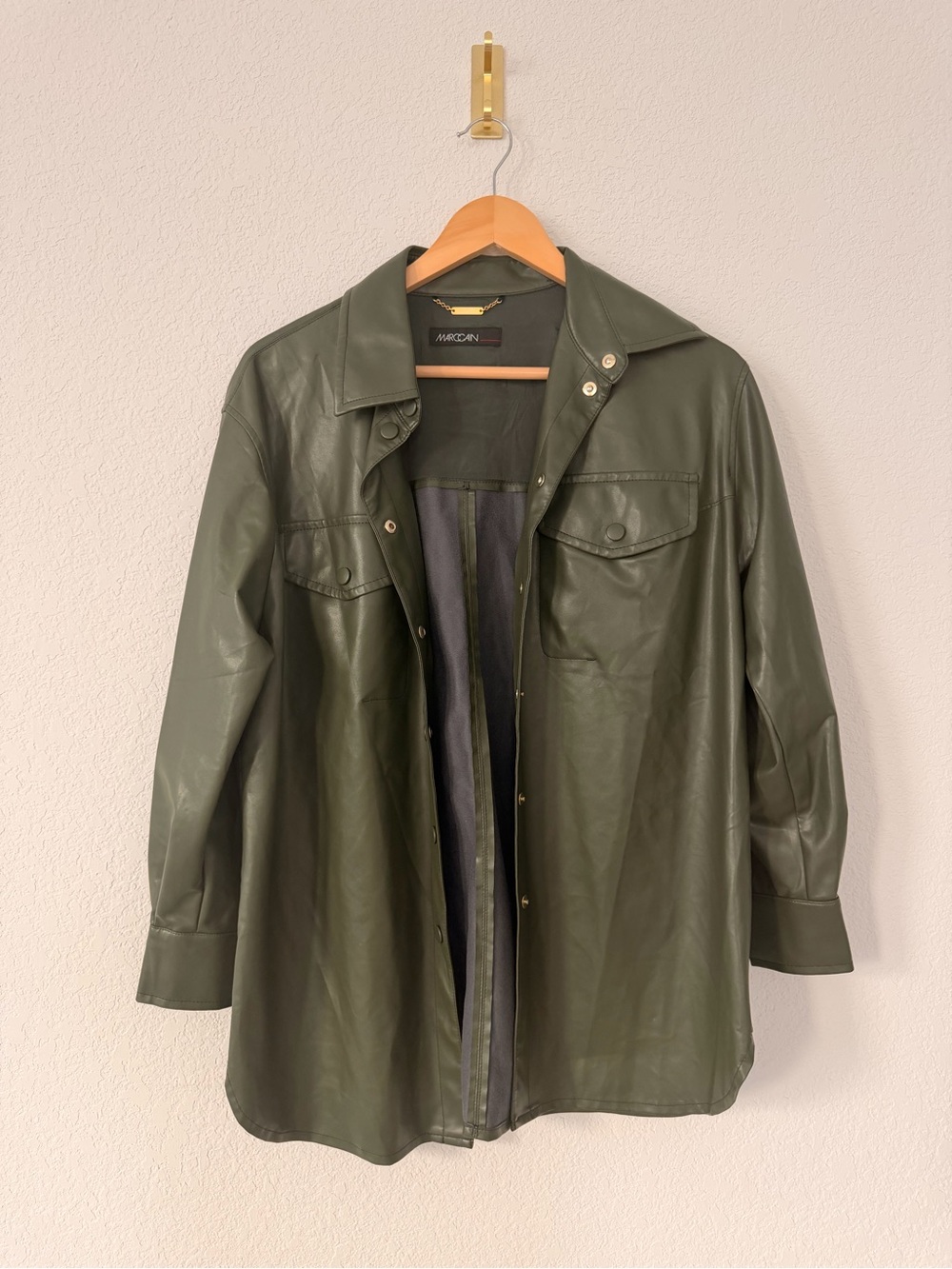 Marc Cain Dark Olive Green Faux-Leather Shirt Jacket